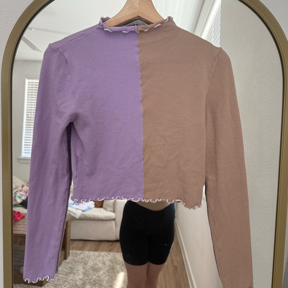 Purple and Tan Long Sleeve Top